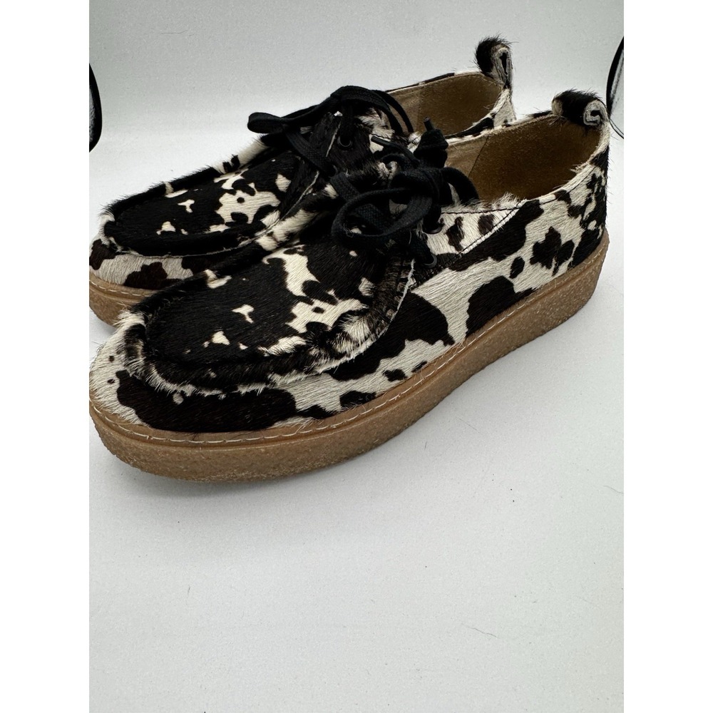 MYRA Women's Bag Cushy Black Cow Print Genuine Leather Sneakers Size 10 EUC SB19